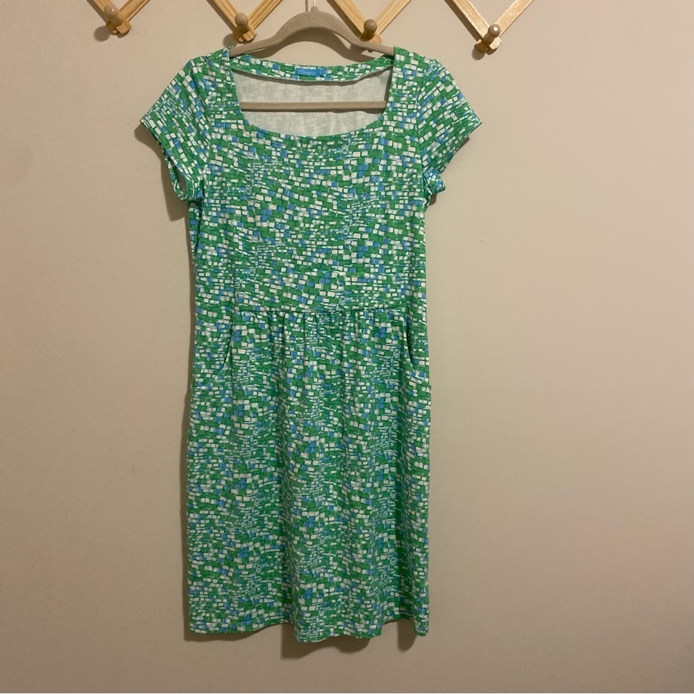 J. McLaughlin Green and Blue Square Neck Dress size Medium